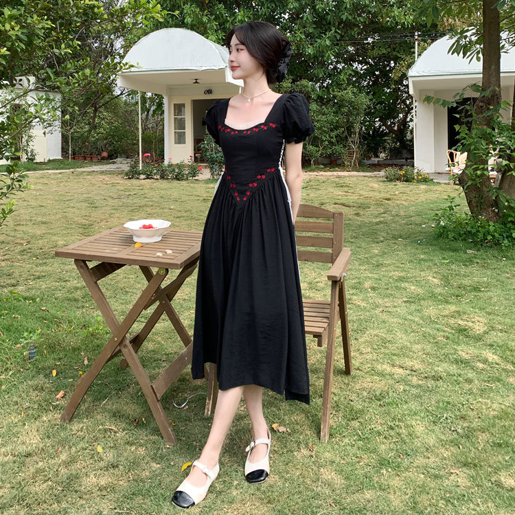Onyx Rose Lace Up Dress (Black)