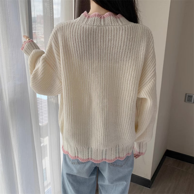 Sweet Heart Scallop Trim Cardigan (2 Colors)