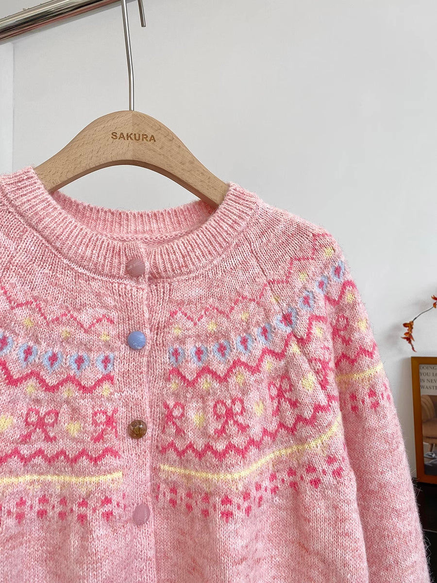 Candy Bow Fair Isle Cardigan (3 Colors)