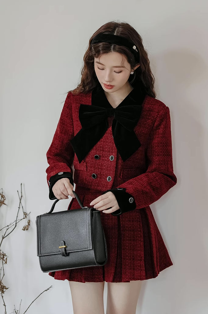Mistletoe Velvet Tweed Set (Red/Black)