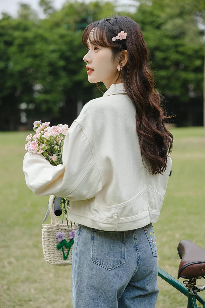 Personal Garden Embroidered Denim Jacket (Cream)