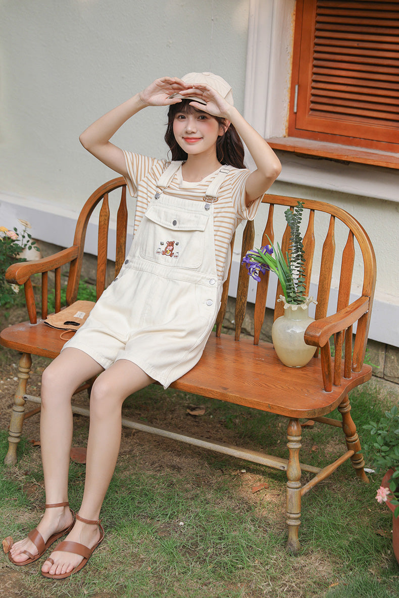 Honey Bear Short Overalls (White)