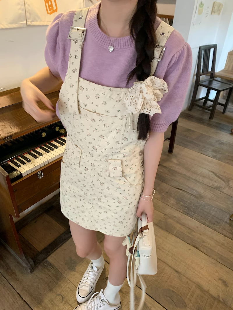 Ditsy Floral Mini Pinafore (Beige)