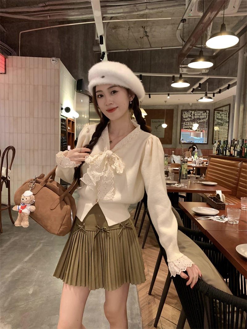 Heart Button Lace Trim Cardigan (3 Colors)
