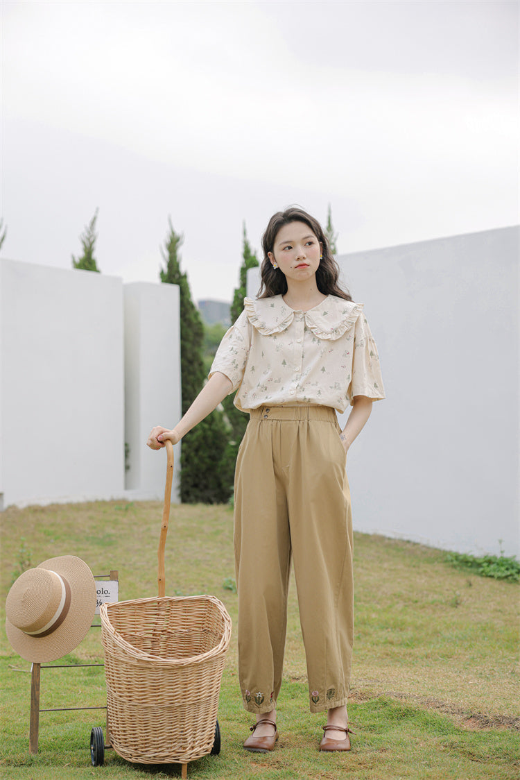 Forest Bunny Button Up Shirt (Beige)