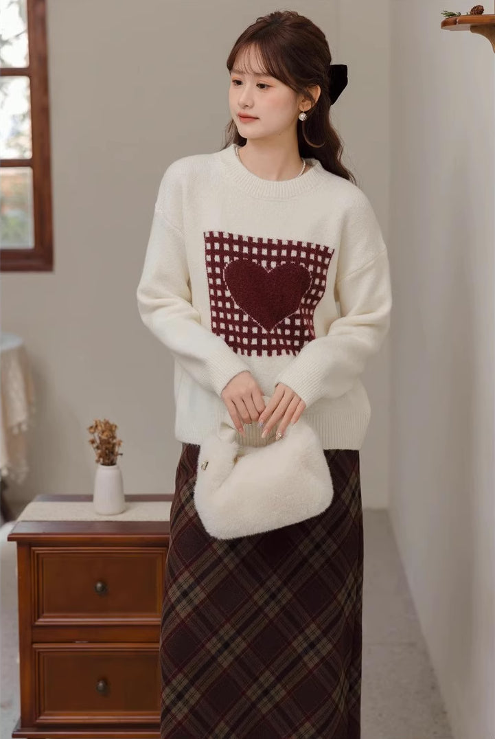 Patchwork Heart Sweater (White)