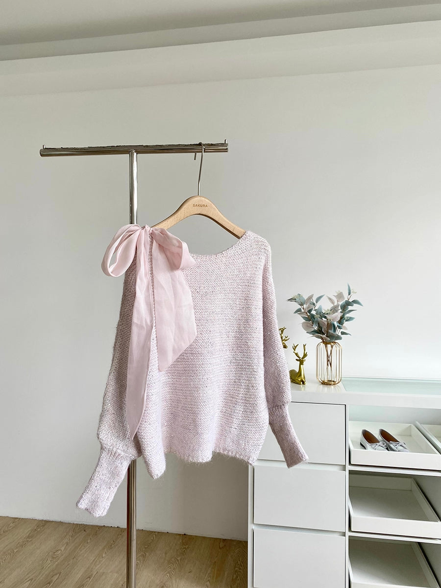 Sequin Off Shoulder Bow Sweater (4 Colors)