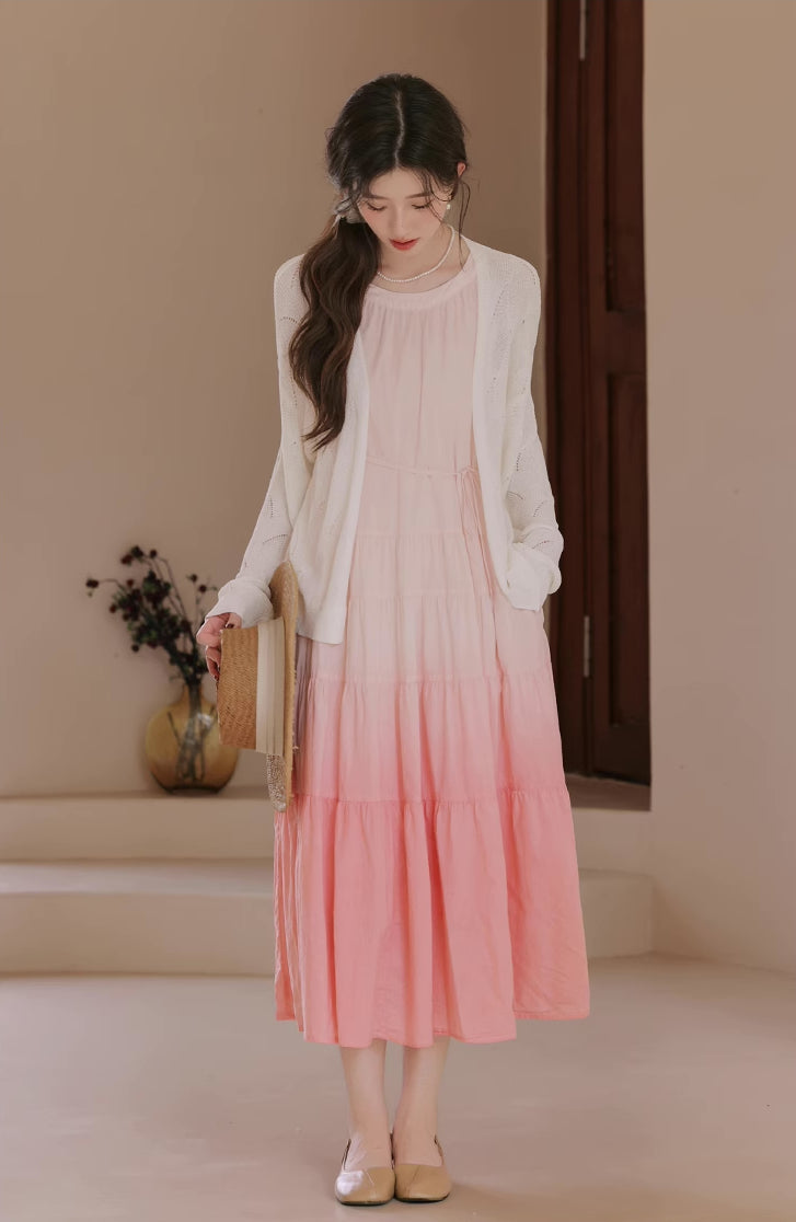 Ombre Halter Trapeze Midi Dress (Pink)