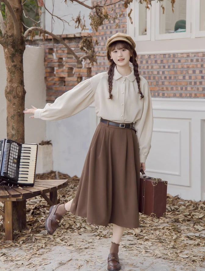 Belted Woven Midi Skirt (2 Colors)