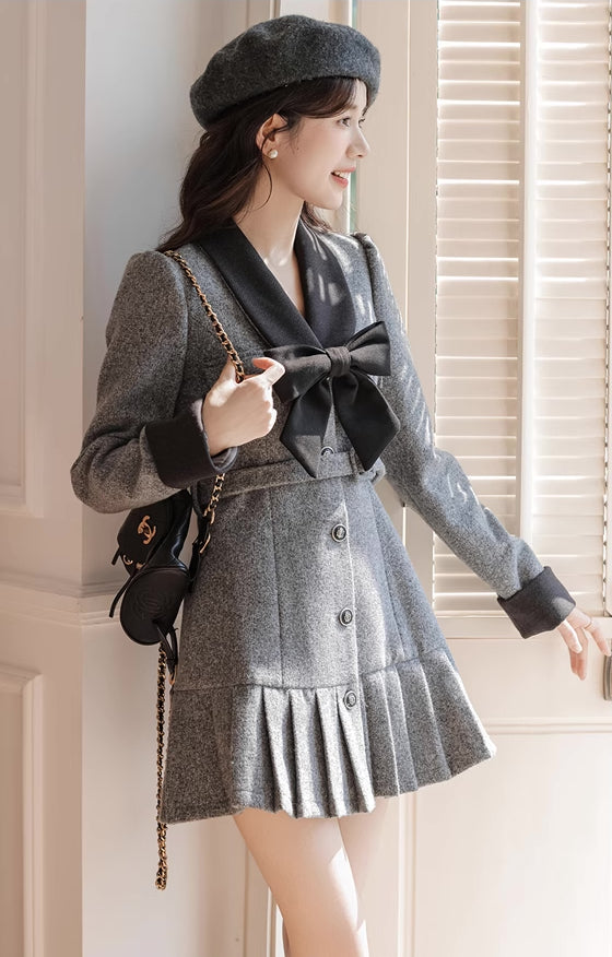 Peter Pan Collar Bow Mini Dress Coat (2 Colors)