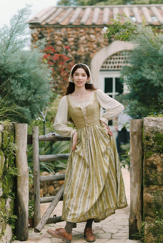 Folklore Faux Two-Piece Corset Dress (Mustard)