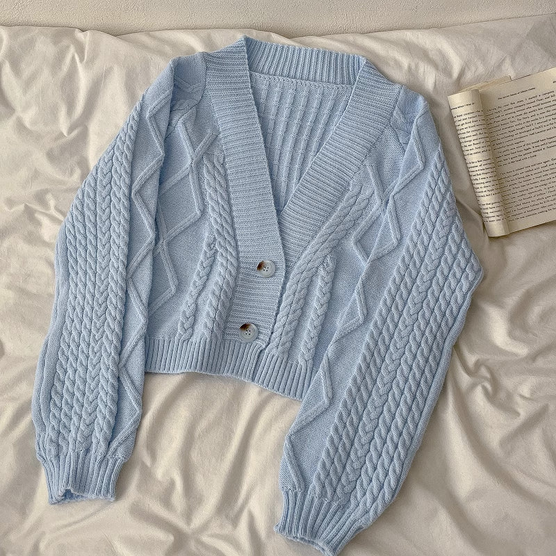 Pastel Cropped Cable Knit Cardigan (4 Colors)