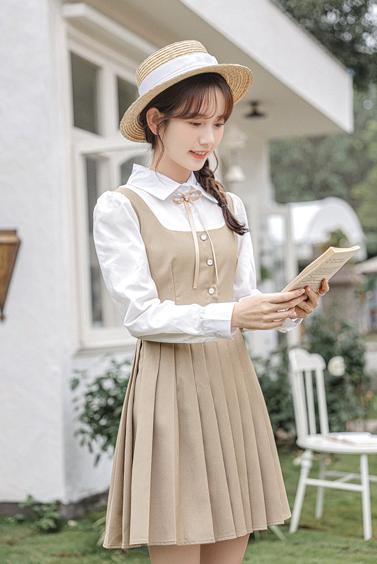 Journalist Prep Twofer Mini Dress (Khaki)