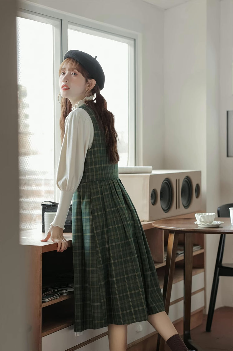 Huntington Plaid Midi Dress (Green)