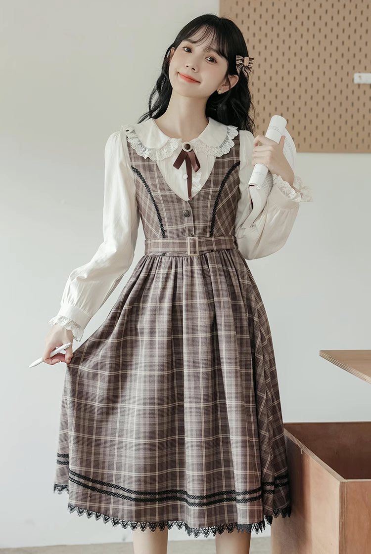 Mocca Plaid Midi Dress (Brown)