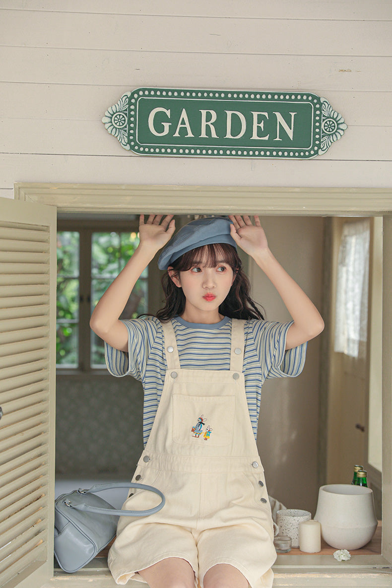 Rabbit Walks Short Overalls (White)