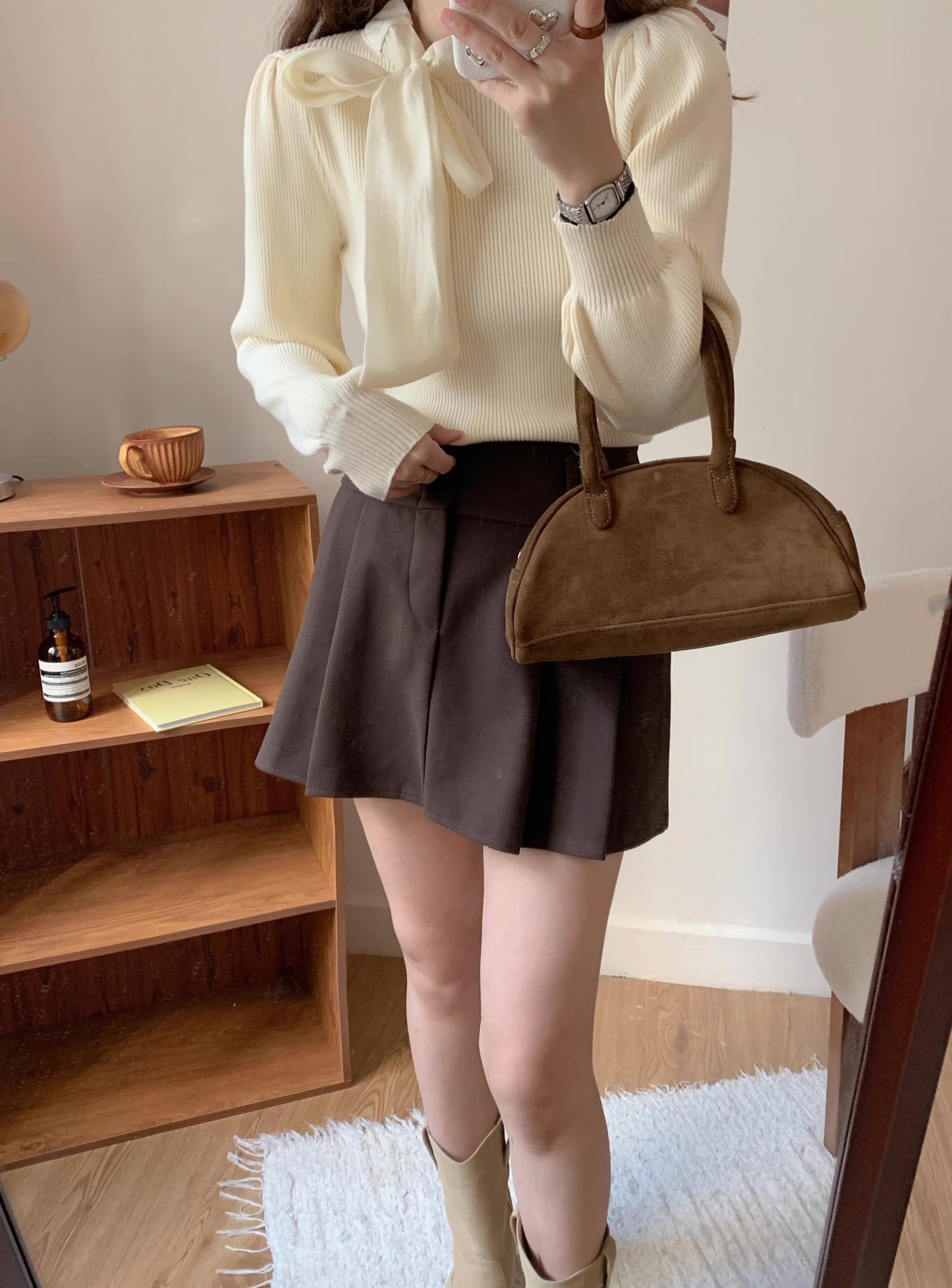 Tie Neck Puff Sleeve Sweater (5 Colors)