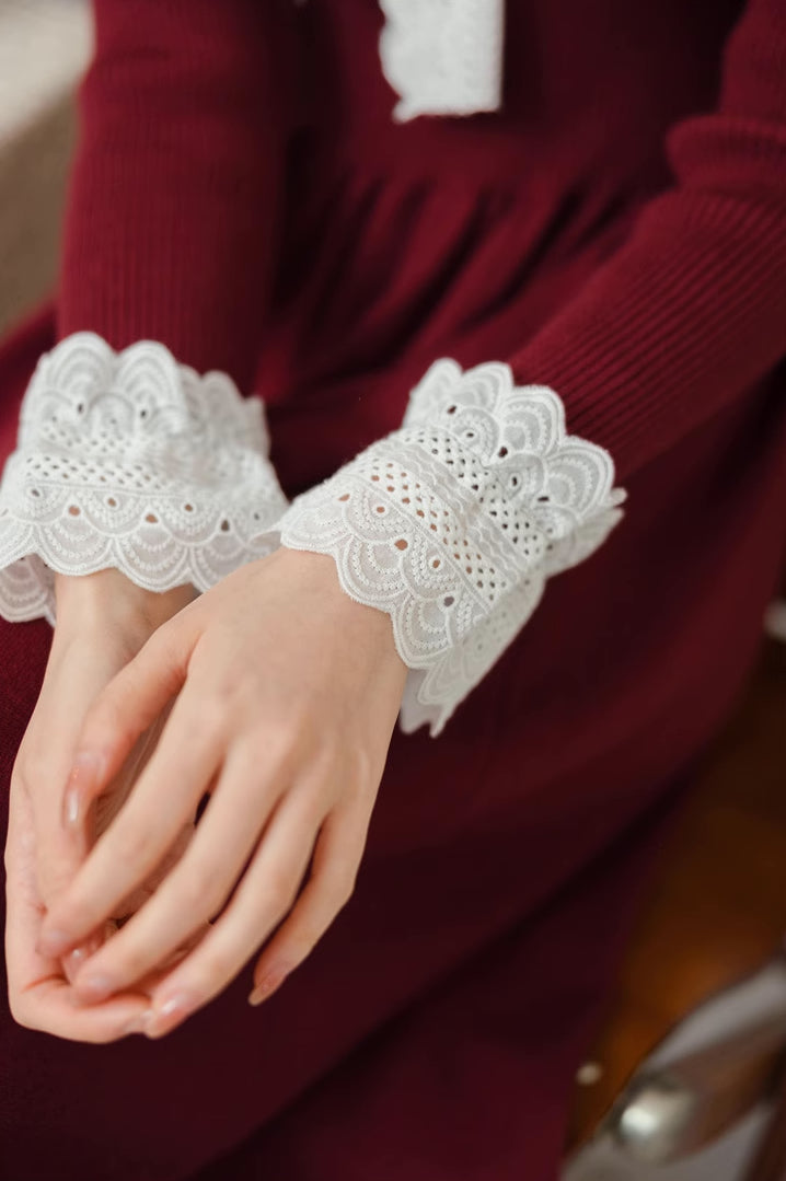 Lace Trim Sweater Midi Dress (2 Colors)