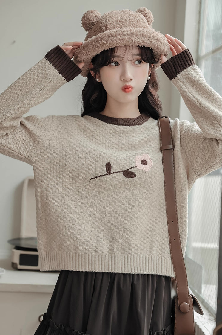 Waffle Knit Flower Sweater (2 Colors)