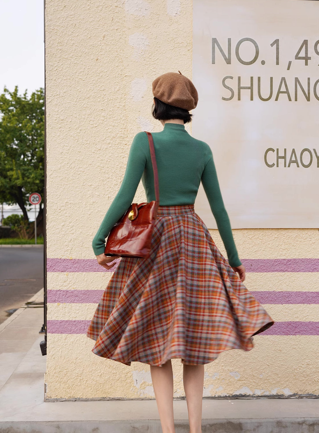 Maple Plaid Midi Circle Skirt (Multicolor)