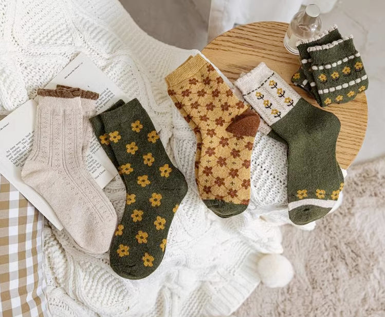 Rustic Daisy Wool Socks (5 Styles)