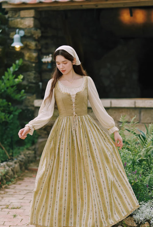 Folklore Faux Two-Piece Corset Dress (Mustard)