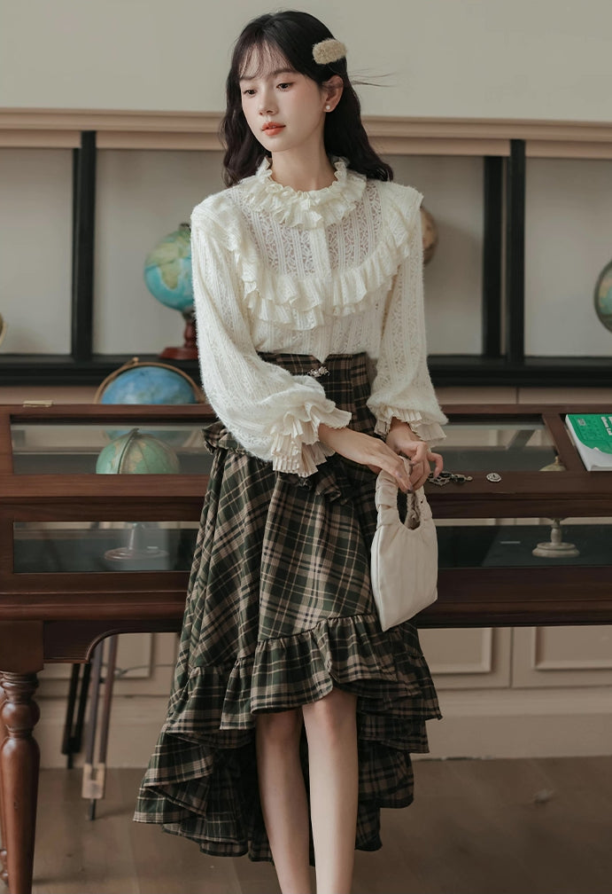 Ornate Lace Puff Sleeve Blouse (Cream)