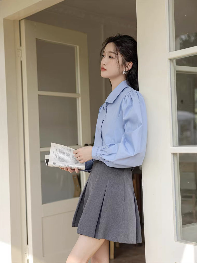Basic Long Puff Sleeve Blouse (2 Colors)