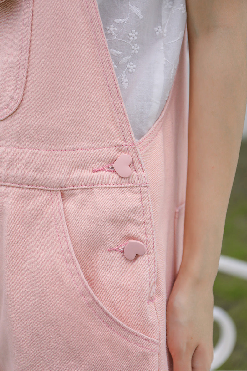 Sweet Heart Short Overalls (Pink)