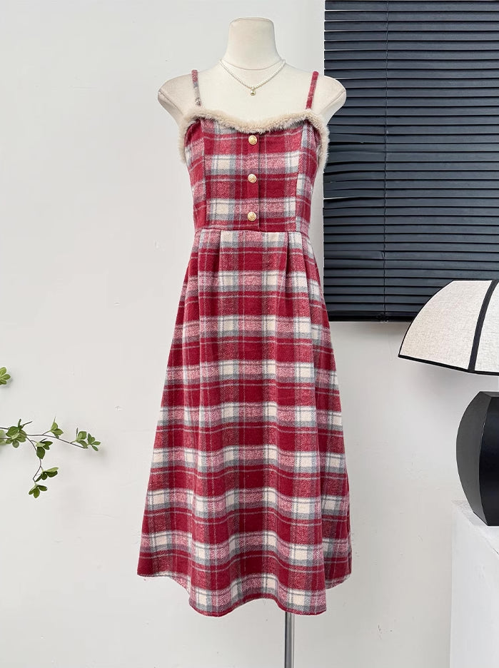 Fuzzy Plaid Midi Cami Dress (5 Colors)
