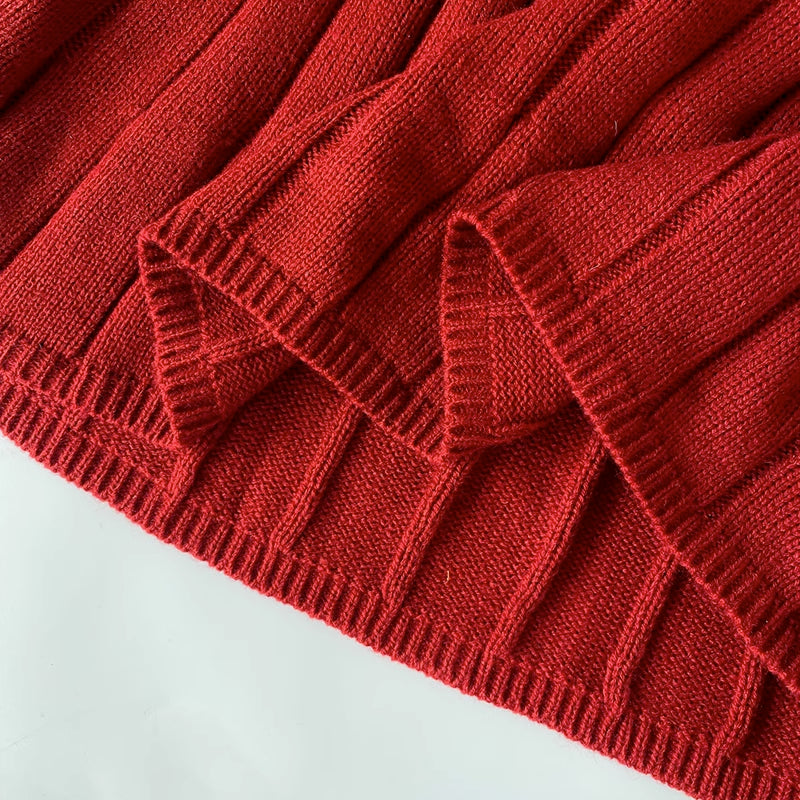 Ribbed Square Neck Mini Sweater Dress (Red)