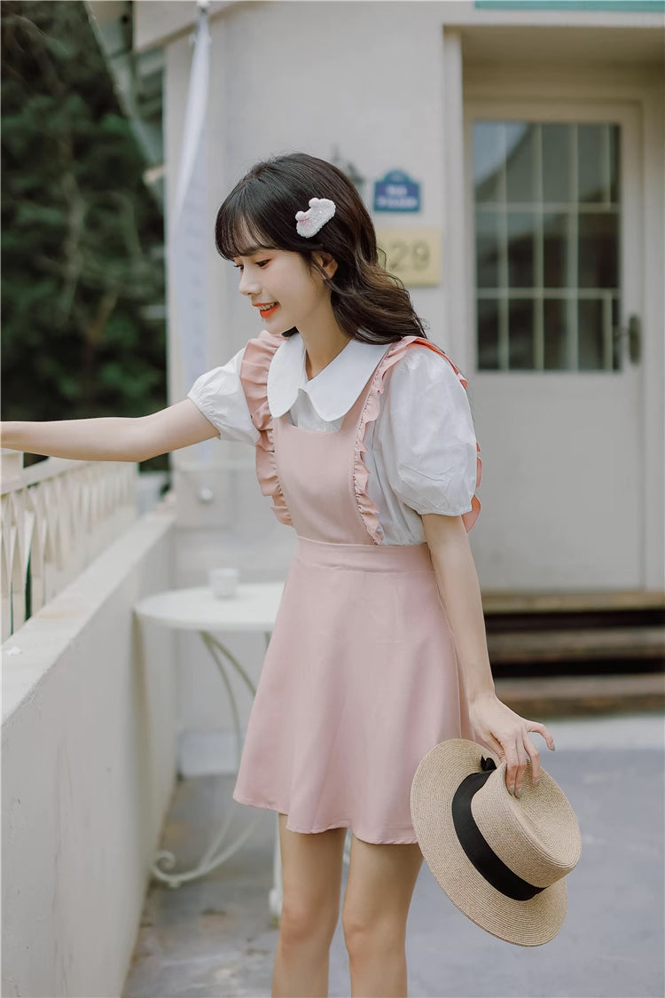 Frilly Mini Apron Pinafore Dress (Pink)