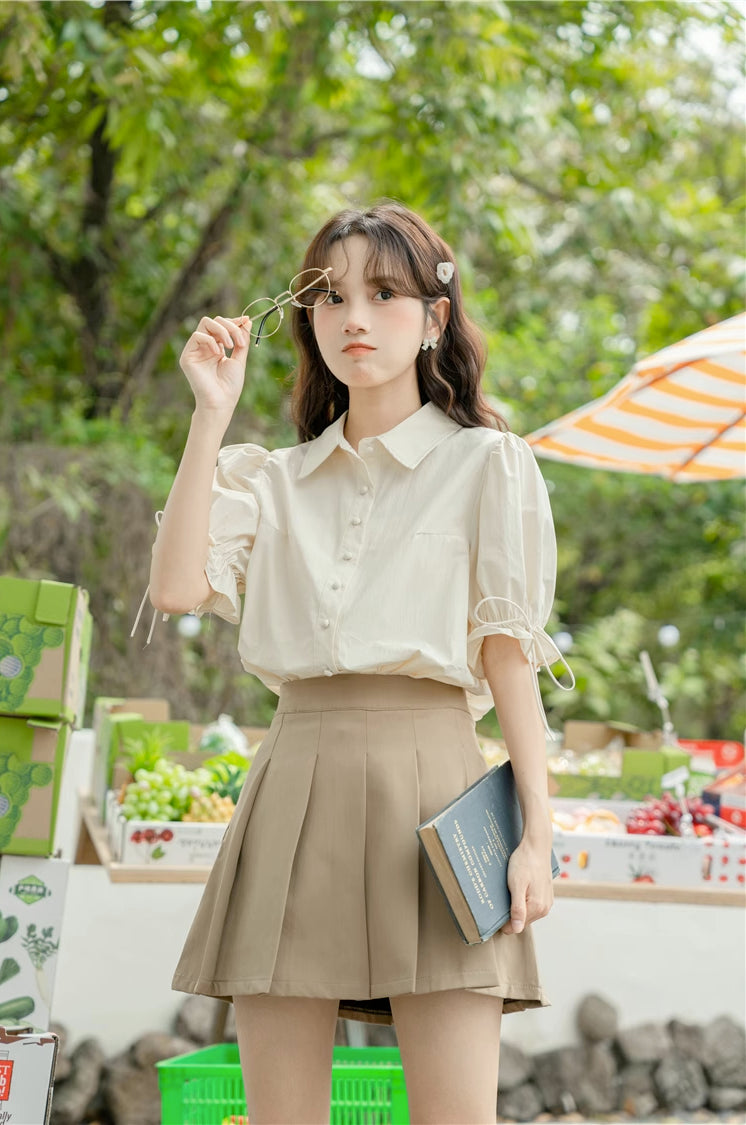 Basic Frilly Puff Sleeve Blouse (3 Colors)