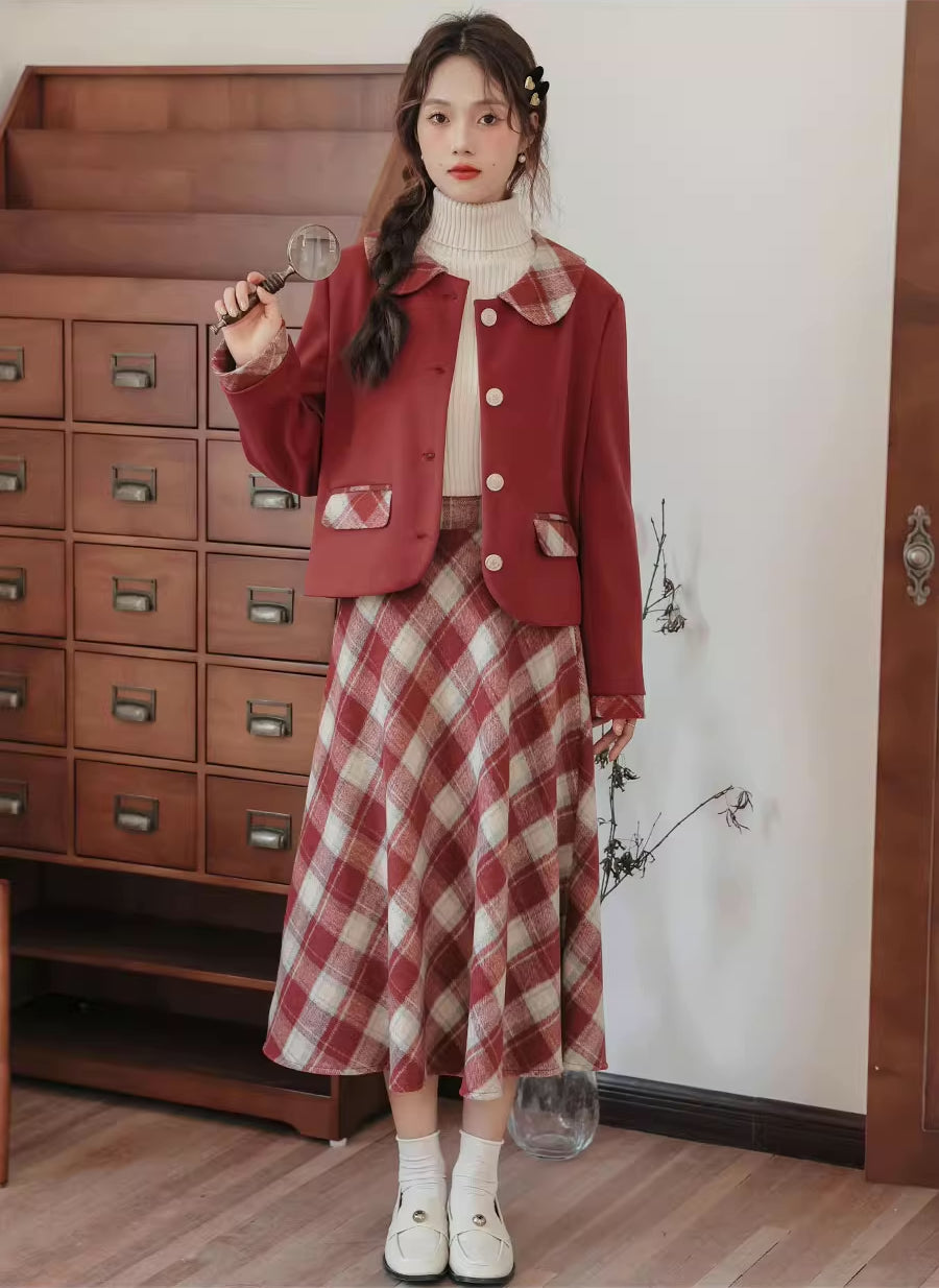 Toasted Plaid Tweed Midi Set (2 Colors)