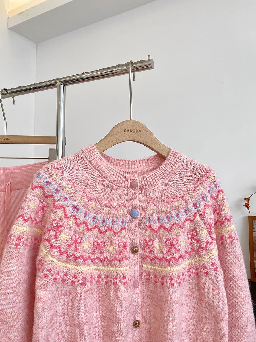 Candy Bow Fair Isle Cardigan (3 Colors)