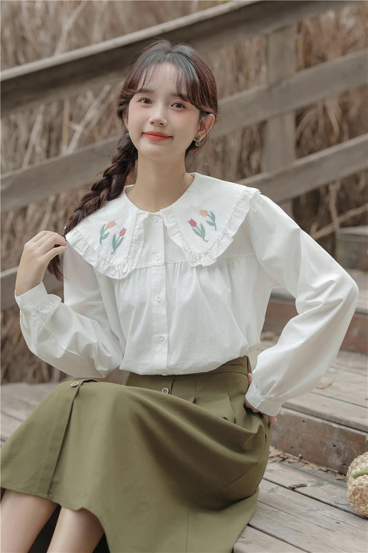 Tulip Collar Blouse (White)