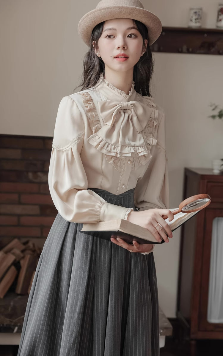 Victoria Ruffle Bow Blouse (Cream)
