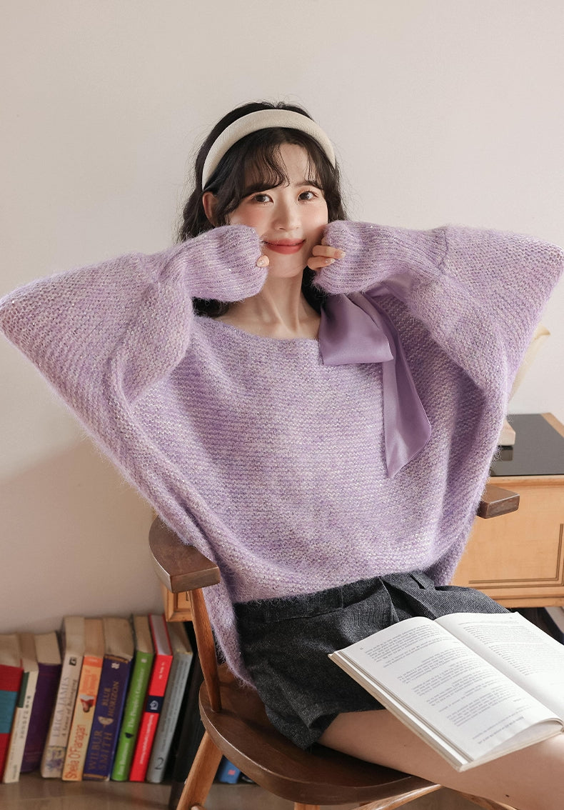Sequin Off Shoulder Bow Sweater (4 Colors)