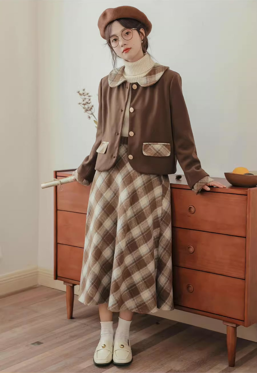 Toasted Plaid Tweed Midi Set (2 Colors)
