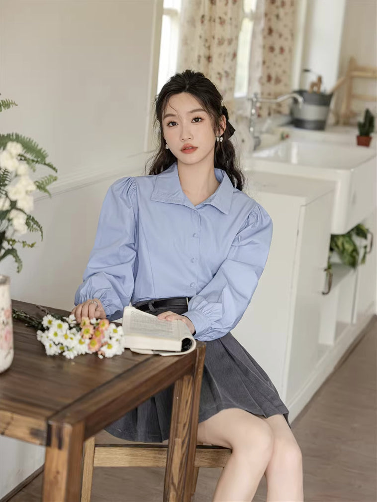 Basic Long Puff Sleeve Blouse (2 Colors)