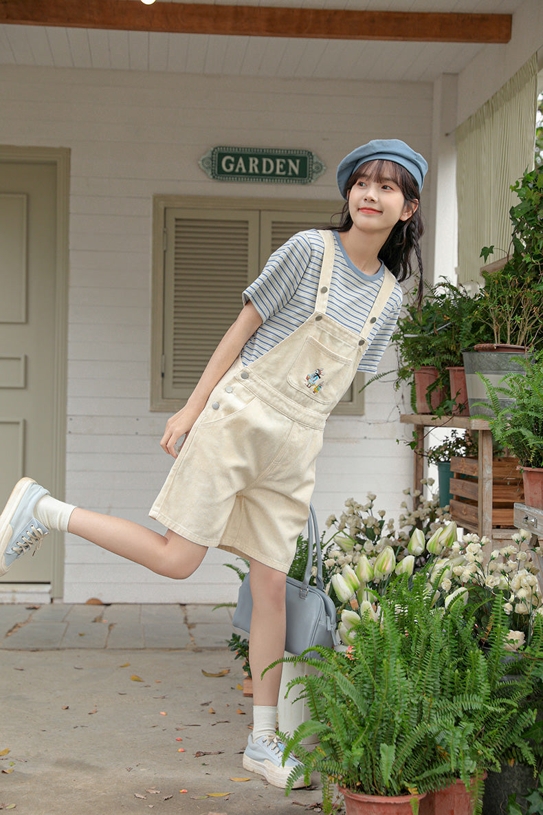 Rabbit Walks Short Overalls (White)