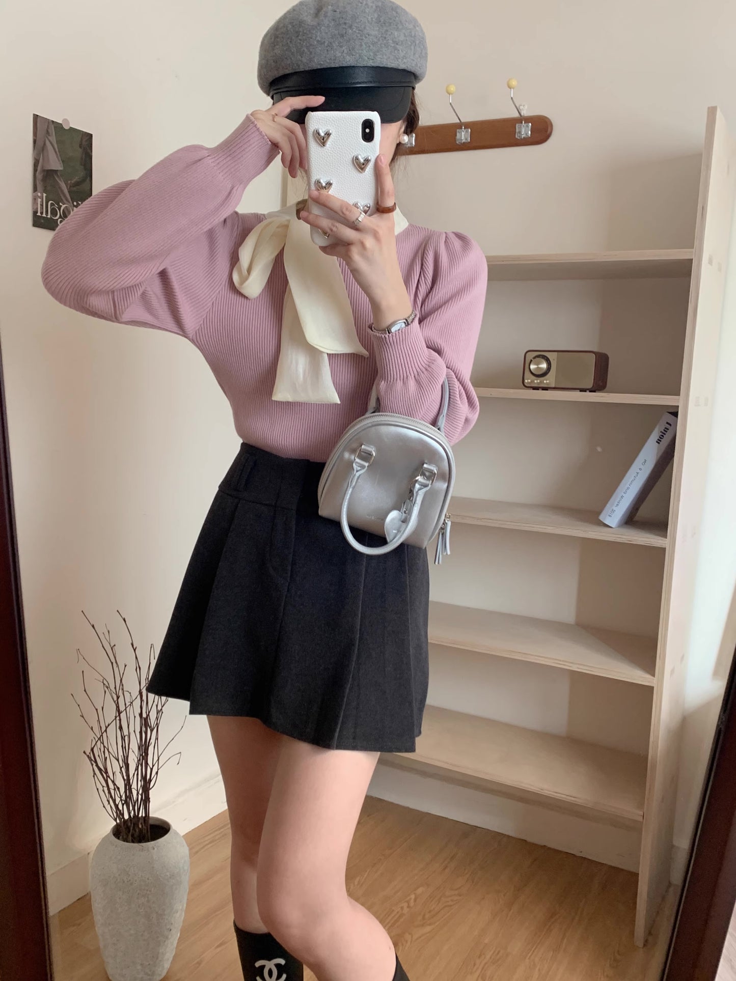 Tie Neck Puff Sleeve Sweater (5 Colors)