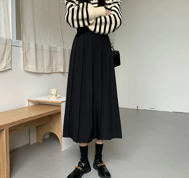 Woven Pleated Midi Skirt (2 Colors)