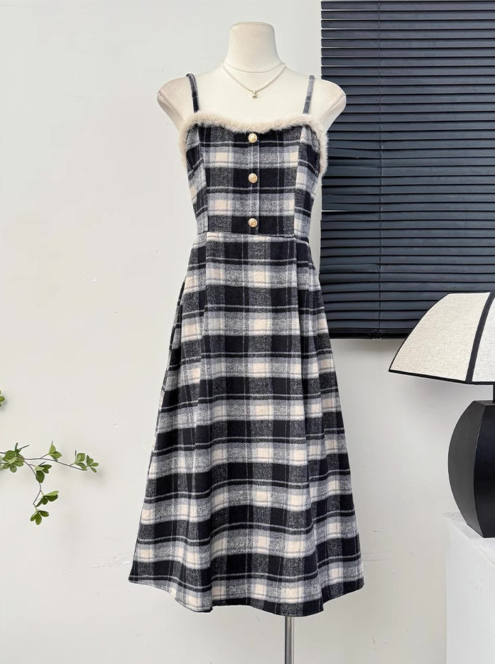 Fuzzy Plaid Midi Cami Dress (5 Colors)