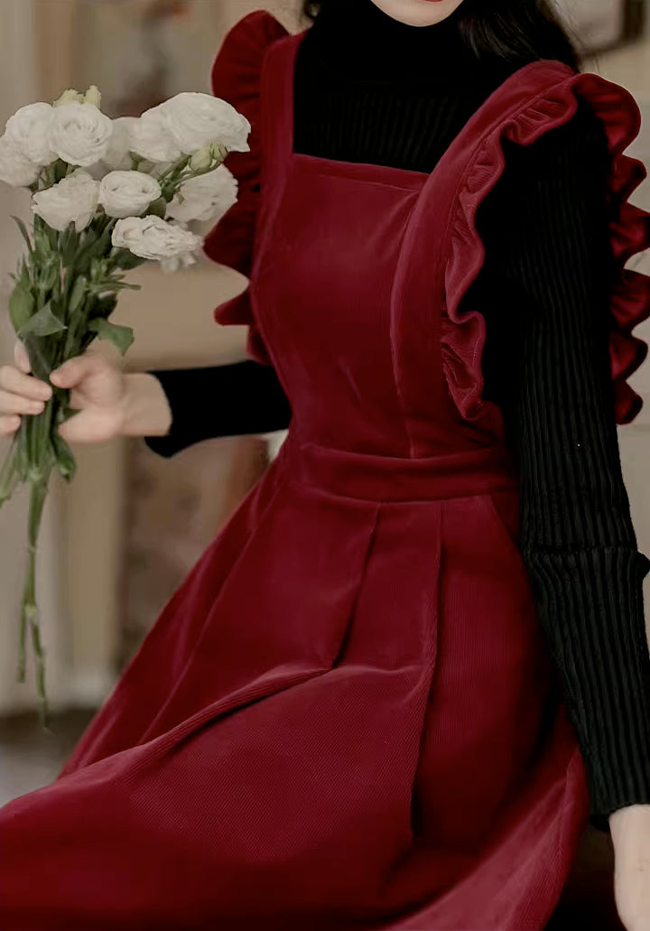 Frilly Corduroy Apron Pinafore Dress (3 Colors)