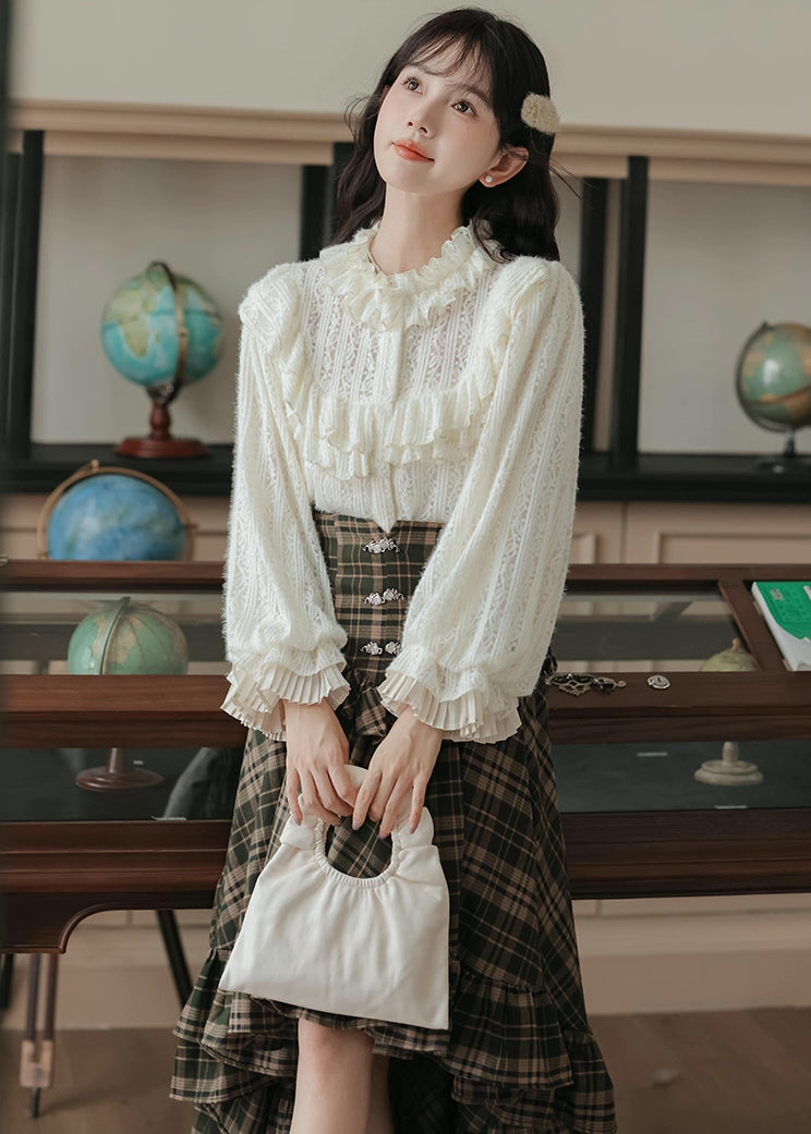 Ornate Lace Puff Sleeve Blouse (Cream)