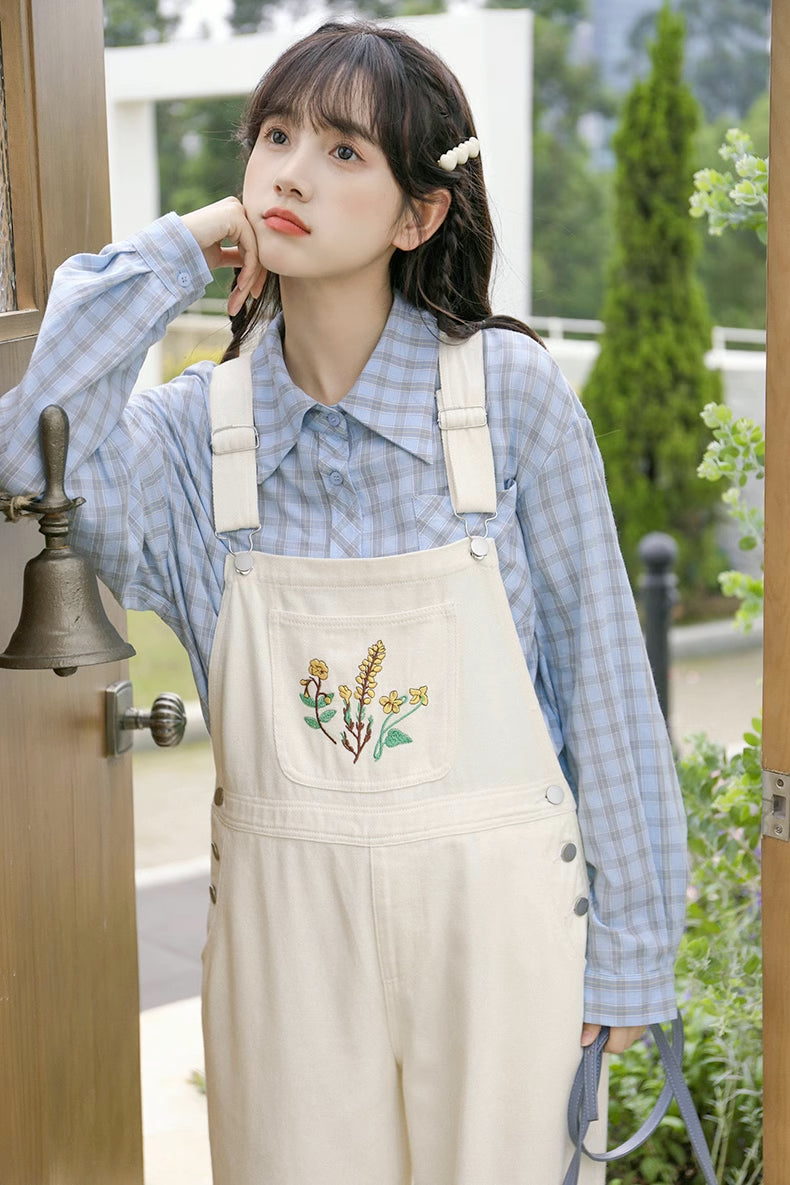 Wildflower Embroidered Overalls (White)