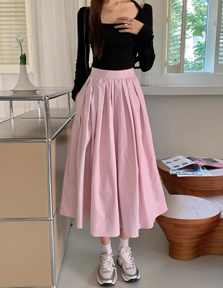 Sakura Pleated Midi Skirt (Pink)