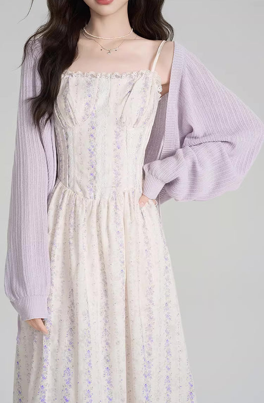 Ditsy Floral Stripe Cami Dress & Sweater (2 Colors)