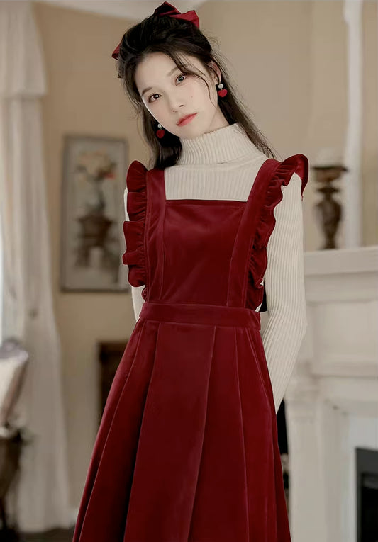 Frilly Corduroy Apron Pinafore Dress (3 Colors)